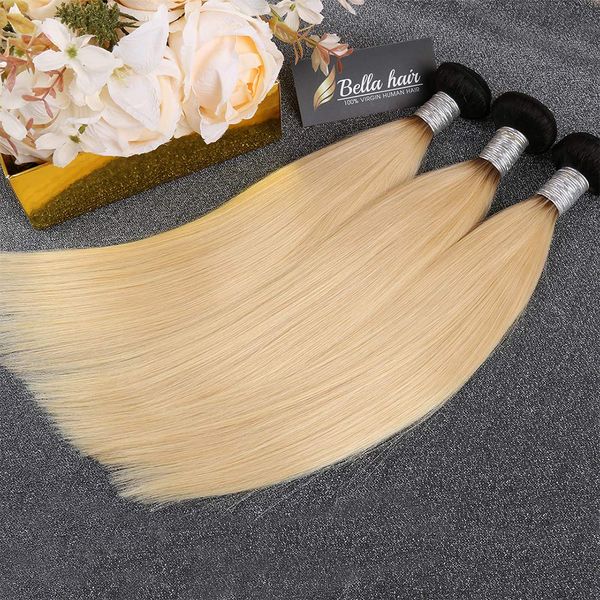 

brazilian virgin hair weaves 1b/613 blond ombre hair bundles extensions straight human weft 3pcs/lot in bulk, Black