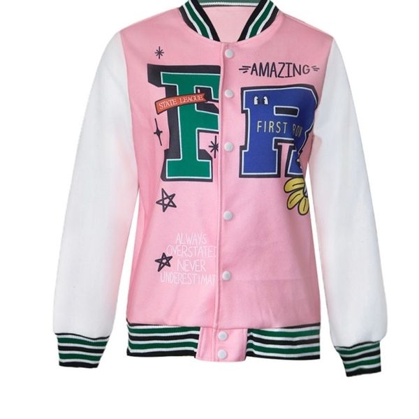 

womens jackets lw letter print striped patchwork jacket women autumn casual sporty baseball coat long sleeve varsity classic crop 220915, Black;brown