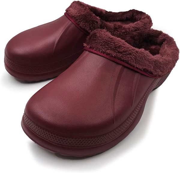 

winter warm plush slippers classic home outdoor lined clogs dark brown, Black