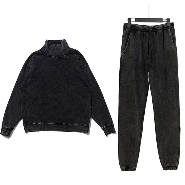 

king men tracksuits black old wash vintage high collar fashion design luxury round collar men's tracksuit cotton, Gray