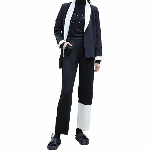 

pendant wide leg pants women's 2021 autumn high waist original hem white stitching loose casual straight capri-pants & capris a7qe#, Black;white