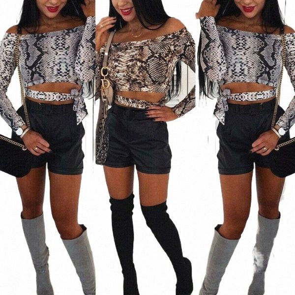 

blouses off shoulder crop snake skin print women vintage blouse female skinny blusa women's & shirts q9cf#, White