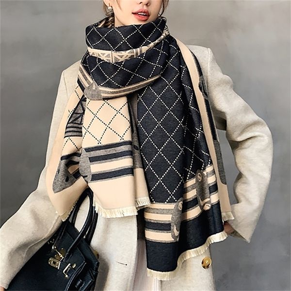 

scarves winter scarf iron tower cashmere shawl women s warm double sided thick foulard lady fashion bandana female pashmina 220914, Blue;gray