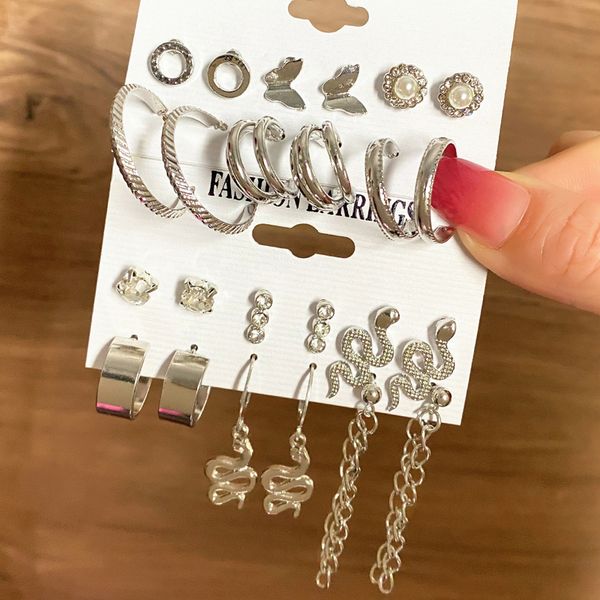 

dangle chandelier vkme fashion metal hoop earrings ladies silver color gothic animal snake butterfly earring set for women christmas jewelry