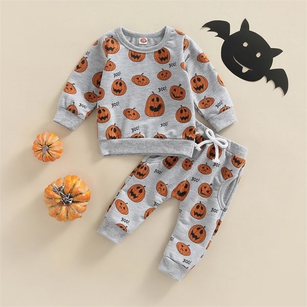 

clothing sets focusnorm 2 colors 03y halloween day baby boys girls clothes 2pcs pumpkin letter printed long sleeve sweatshirtpants 220915, White