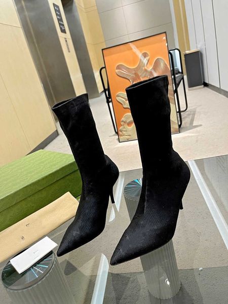 

winter overknee high heel boots for womens fashion 2023 pointed toe elegant thigh long stretchy sock party boot 0903, Black