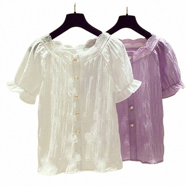 

chic chiffon blouse women 2021 summer purple vintage puff sleeve french style causal white shirt blusas women's blouses & shirts z9gn#