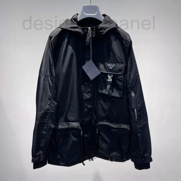 

women's jackets designer p family triangle logo spring and autumn new nylon solid hooded casual loose jacket trench coat for men women, Black;brown