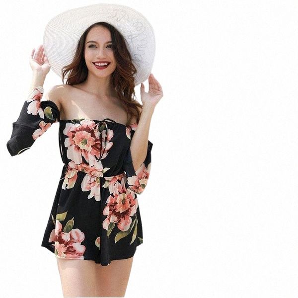 

ruffle off shoulder playsuit backless summer beach overalls bodycon shorts rompers women jumpsuit h4k1#, Black;white