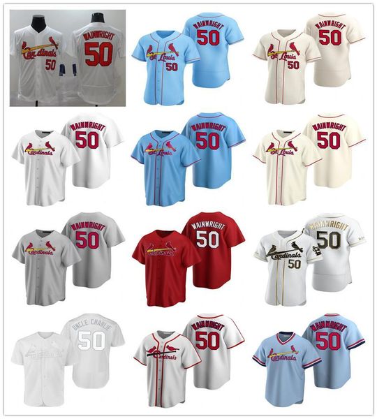 

college wear stitched men women kids 50 adam wainwright jerseys white blue red grey cream 50 uncle charlie baseball shirts lady youth q, Black