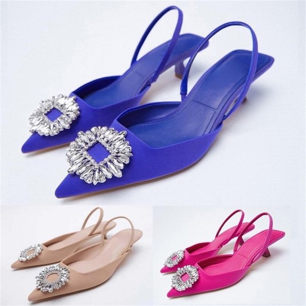 

brand women pumps luxury crystal slingback high heels summer bride shoes comfortable triangle heeled party wedding 220725, Black