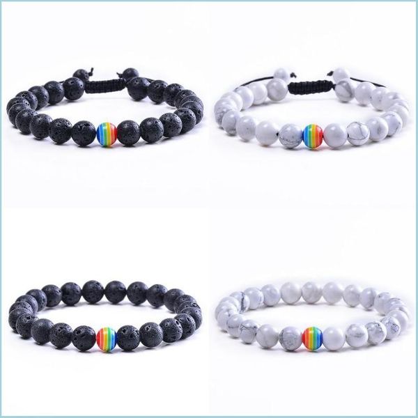 

beaded strands fashion rainbow bead couple strands bracelet set handmade natural stone black lava rock howlite lgbt gay bangle women dhkkc