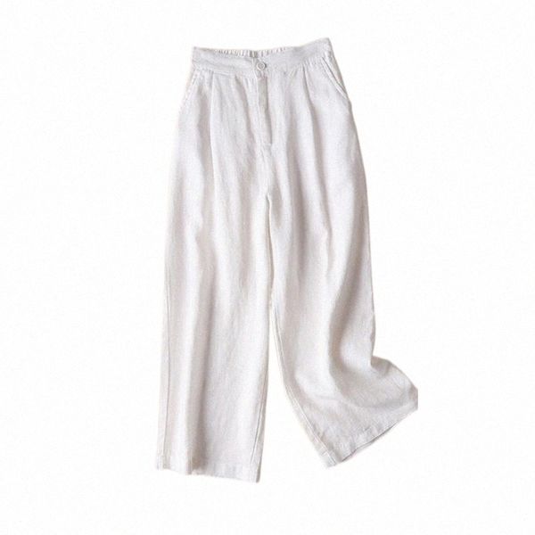 

fashion elastic button waist casual loose cropped wide leg pants women solid color trousers 95in#, Black;white