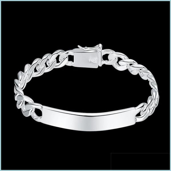 

id identification 925 sterling sier 2pcs bracelet 10mm smooth sideways chain for men women wedding engagement party jewelry 820 z2 d dhw7h, Black