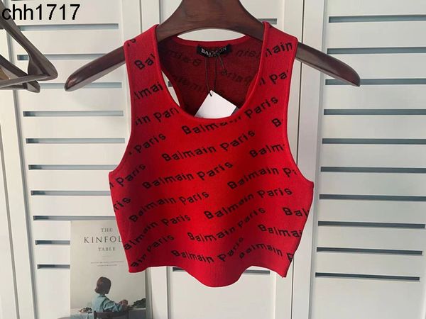 

spring and summer new barman knitted jacquard letter navel exposed vest suspender women ins net red same style, White