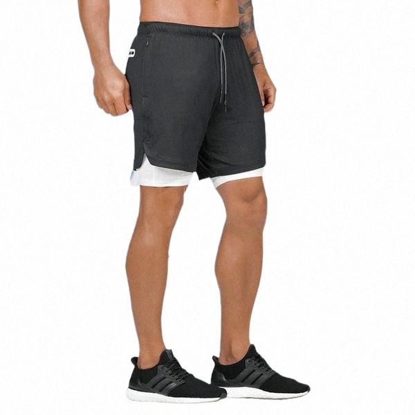 

men's shorts joggers men fashion 2 in 1 skinny multi-function short pants fitness gym runing sports built-in hips pockets h973#, White;black