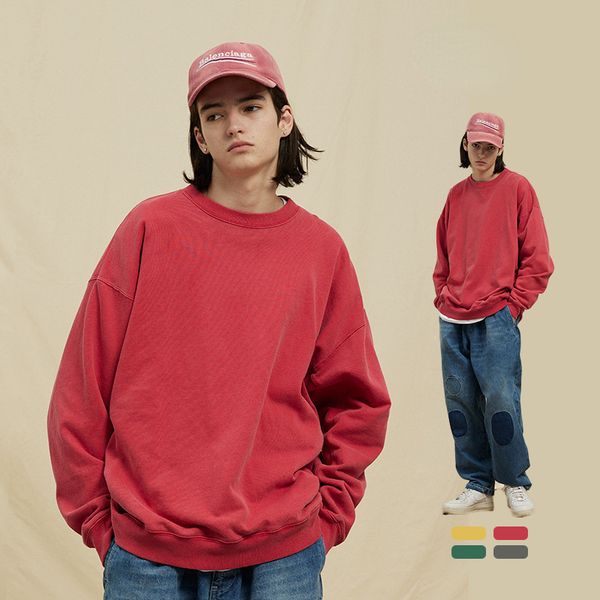 

mens hoodies sweatshirts autumn winter 450g heavy cotton blue pattern dyed washed and old loose round neck pullover sweater mens hoodie 2209, Black