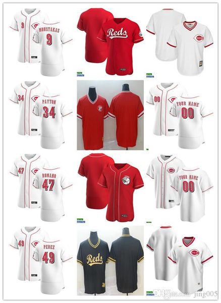 

college wear men women youth 9 moustakas 34 mark payton 49 hector perez 47 sal romano custom baseball jersey blank red white, Black