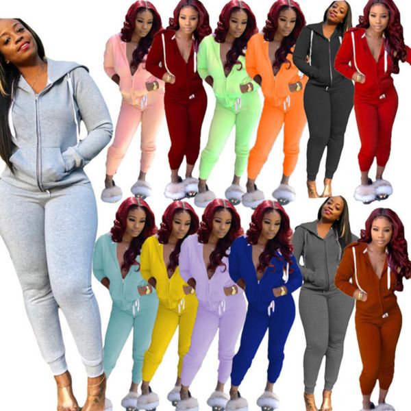 

women tracksuits hoodies two pieces set zipper jacket long sleeve leggings new fashion fall and winter outfits, Gray