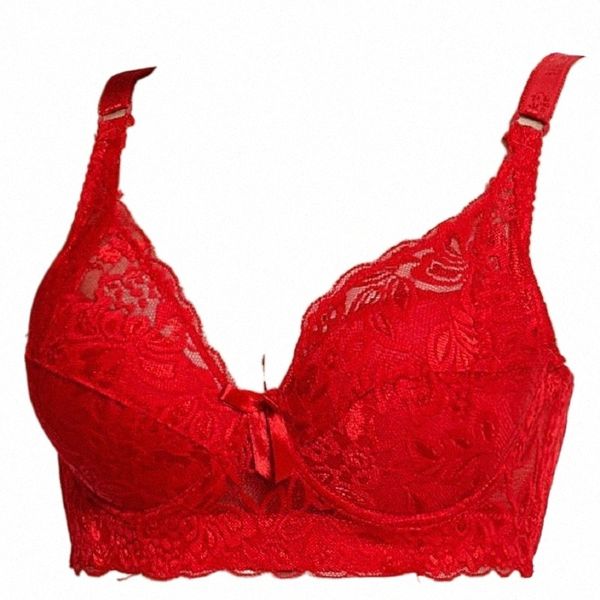 

bras plus size foreign trade ultra-thin lace thin cotton cup plump big push up bra bralette encaje beautiful modis lingerie u3gr#, Red;black