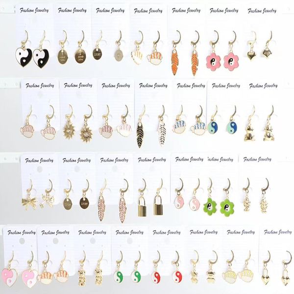 

20pairs/lot fashion cute lucky charm enamel hoop dangle earrings jewelry for women girls gold color plated lovely heart tai chi mix style pa, Golden;silver