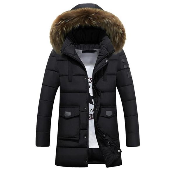

2020 winter thick warm mens long padded jacket hooded puffer coat real fur collar parka homme 3xl 4xl plus size chaquetas hombre284v, Black
