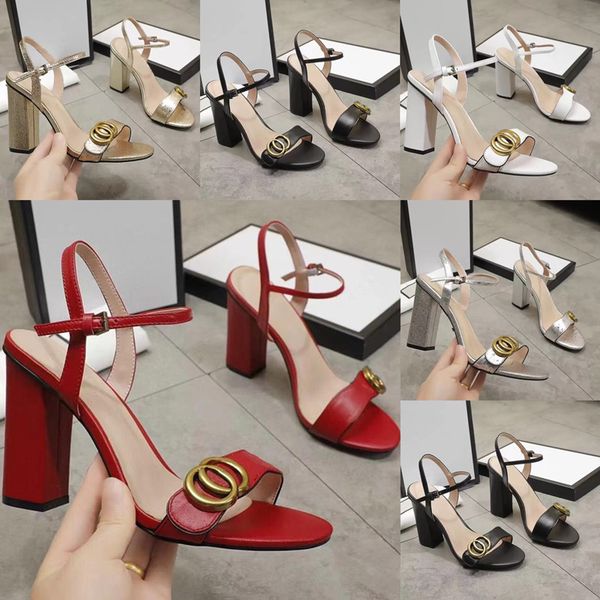 

2022classic high heeled sandals party 100% leather women dance shoe designer heels 10cm suede lady metal belt buckle thick heel woman shoes, Black
