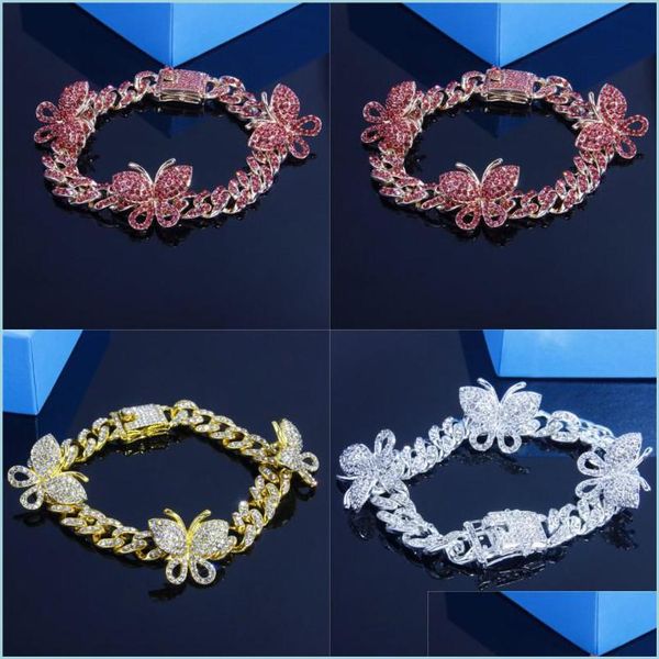

anklets new iced out diamond women boday chain jewelry rhinestone cuban link anklets gold sier pink butterfly bracelets 317 n2 drop d dhrdt, Red;blue