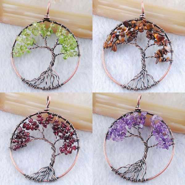 

52mm natural yellow crystal gem stone pendant round the tree of life vintage homme women necklaces jewelry making bn326, Silver