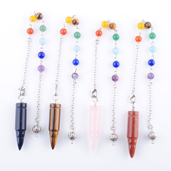 

men natural gem stone pendants pendulum jewelry bullet charms bohemian reiki healing chakra amulet fashion mens jewelrybn359, Silver