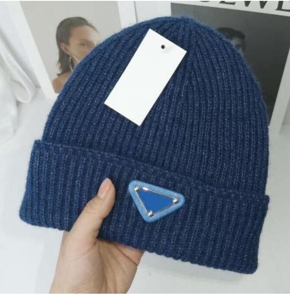 

designer p metal standard knitted hat autumn beanie winter warm wool hat arctic fleece korean version fashion casual ear protection head cap, Blue;gray
