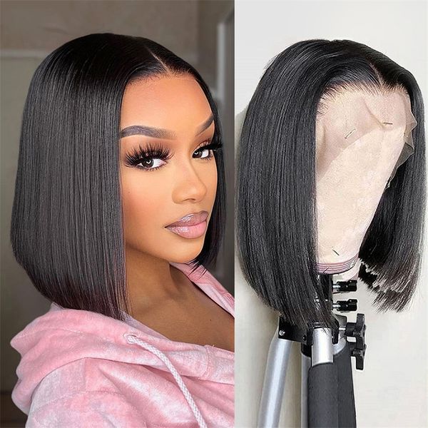 

13x4x1 t part bob lace front wig human hair wigs for women 8inch brazilian straight short, Black;brown