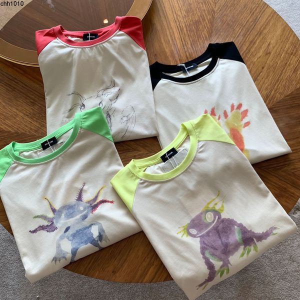 

lanbos we11done yang mi's cartoon hand painted small monsters color contrast long thin long sleeve t-shirt top, Black