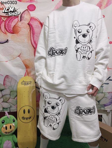 

ziqi's same drewss sketch bear sweater men's and women's plush tide brand ins loose house new in 2021, Black