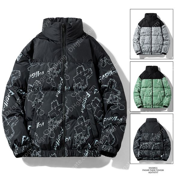 

winter white duck tide brand down graffiti stitching lovers jacket warm short heated men's coat, Black