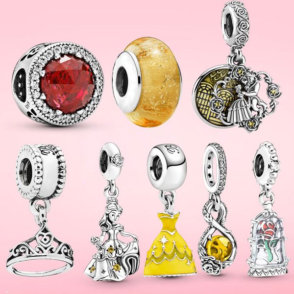 

925 silver princess beads charms pendant original fit pandora bracelet designer jewelry, Bronze;silver