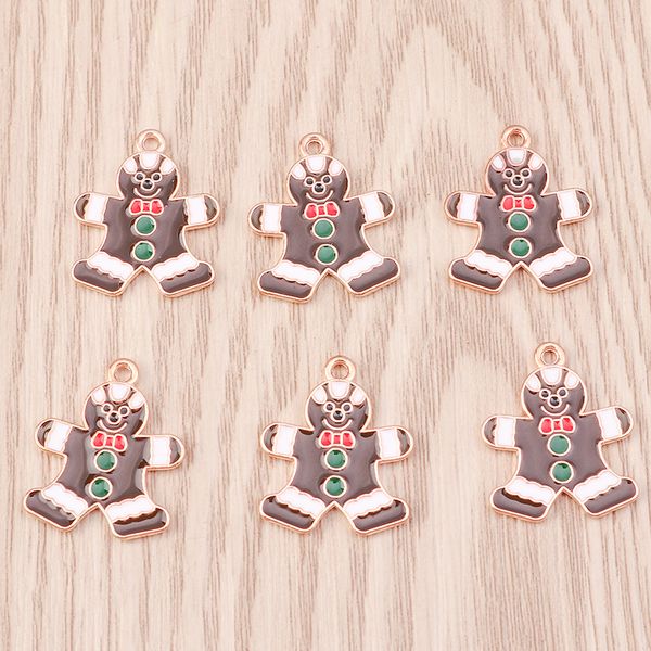 

stud pendant necklaces 10pcs cartoon enamel christmas gingerbread man charms for jewelry making earrings pendants diy handmade keychains gif, Golden;silver
