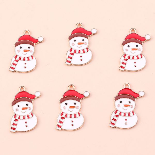 

stud pendant necklaces 10pcs cartoon enamel winter christmas snowman charms for jewelry making earrings pendants diy keychains craft supplie, Golden;silver