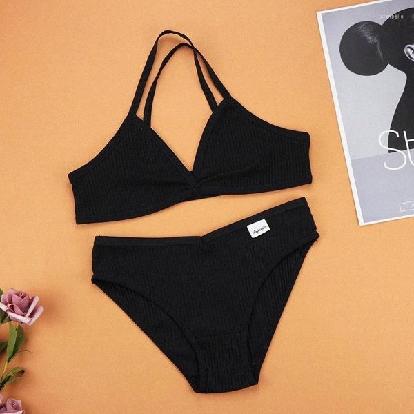 

bras sets women cotton bra seamless underwear backless vest y-line strap unlined lingerie ultrathin & brief female intimates 95co#, Red;black