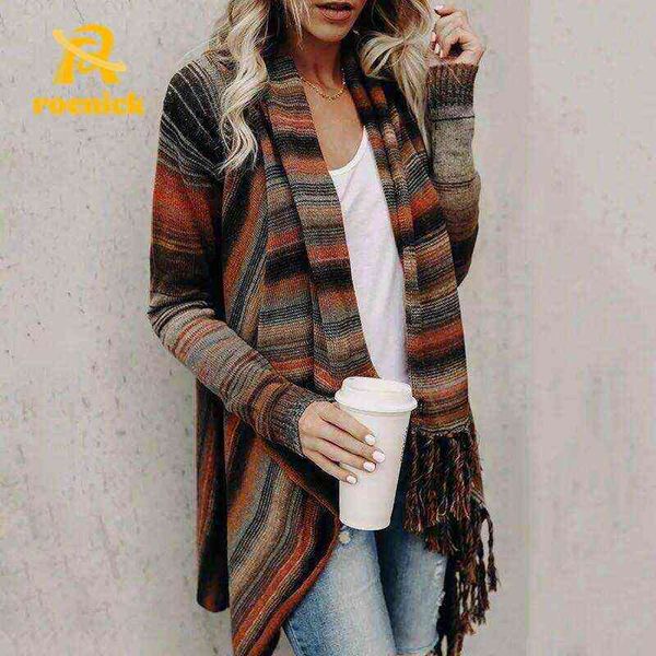 

women's sweaters roenick women autumn winter stripe sweaters cardigans loose poncho tassels shawl coat female 2021 vintage oversized j, White;black