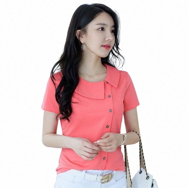 

the 2021 inclined buttons short sleeve cardigan t-shirt fashion trends in europe and cotton t-shirts women's t6yi#, White