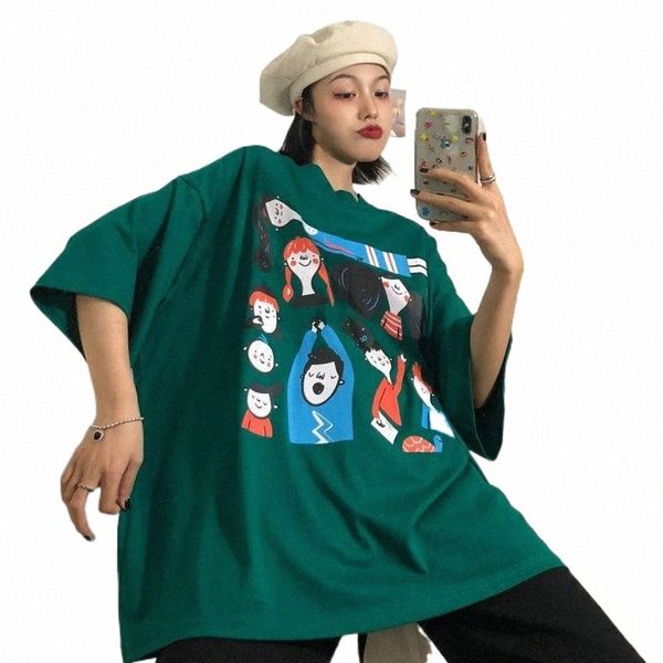 

t-shirt womens 2021 summer harajuku style fashion cartoon printing o-neck short sleeve t-shirt female tees selling d8iy#, White