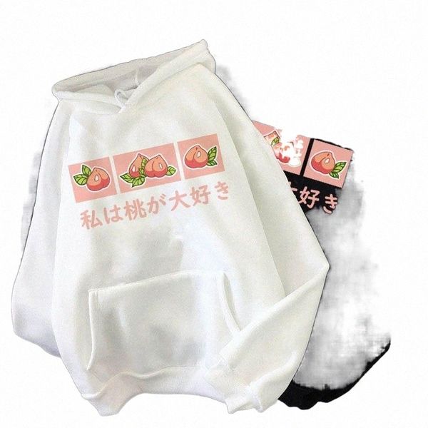 

kawaii peach juice japanese women casual harajuku sweatshirt cute pink hoodies korean loose kpop pullovers female gothic coat women's &, Black