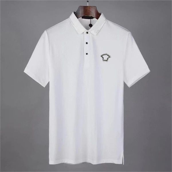 

2022 new lapel short sleeve t-shirt men's summer with diamond solid embroidery large half sleeve polo men058, White;black
