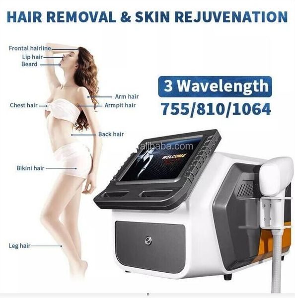 

direct effect 755 810 1064 nm diode laser hair removal epilator facial skin rejuvenation permanent hair remove suit for all kinds skins pain, Black