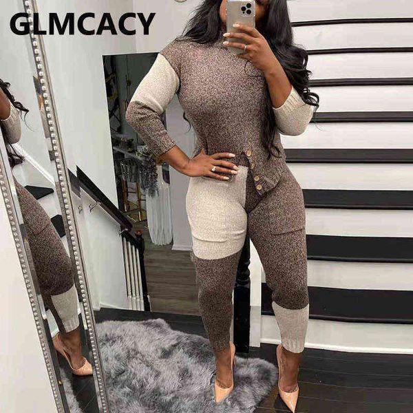 

women's two piece pants women two piece knitted sweater set long sleeve sweater jumpers slim pants set t220902, White