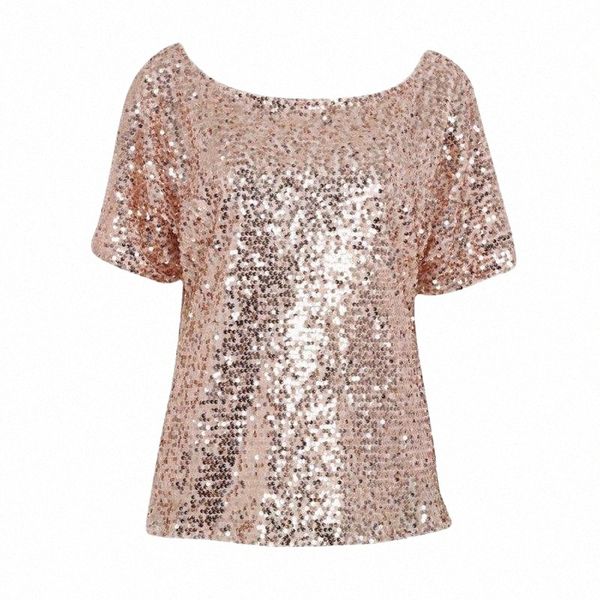 

women summer fashion shiny causal sequin tank three quarter sleeve blouse bling vest n16h#, White
