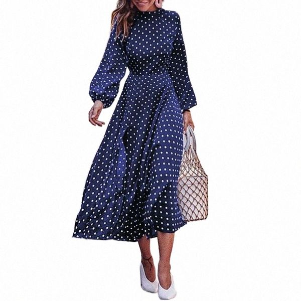 

fashion women long puff sleeve irregular large hem polka dots party midi dress casual dresses q4ul#, Black;gray
