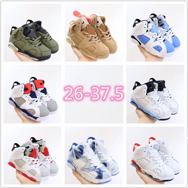 

jumpman 6 6s kids basketball shoes british khaki cactus jack hare red oreo sport blue tinker unc washed denim boys girls sneakers fashion tr