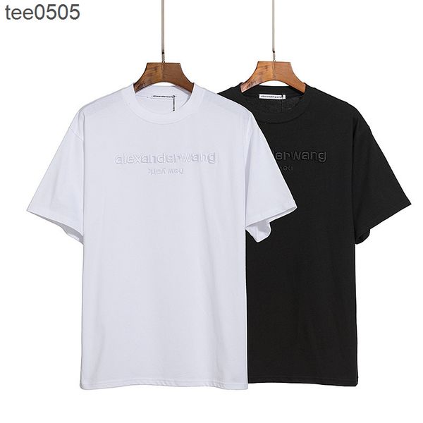 

21 summer loose three-dimensional letter embroidery base shirt european loose short sleeve t-shirt for men and women, White;black